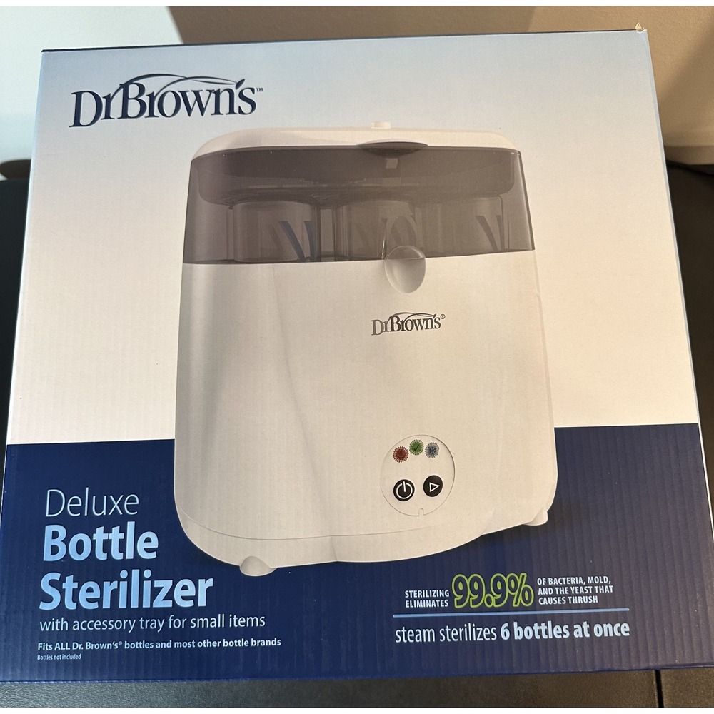 Dr. Browns Deluxe Bottle Sterilizer White AC045 Steam‎ 6 Bottles Accessory Tray